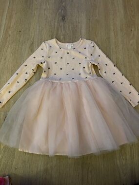 Cat & Jack Pink Tulle Skirt Long-Sleeve Bow Print Dress